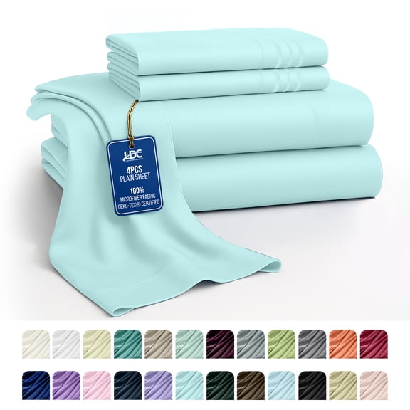 Lux Decor Collection King Size Sheet Set - 4 Pc King Bed Sheets Set - High GSM Brushed Microfiber Sheets - up to 16 inches Deep Pocket Bedding Sheets & Pillowcases, Ice Blue