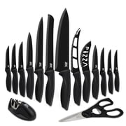 Lux Decor 15-Piece Kitchen Knife Set – High Carbon Stainless Steel Chef Knives Set, Non-Stick Anti-Rust Coating Ergonomic Handle – Chef, Bread, Paring, 6x Steak Knives, Sharpener for Cooking & Dining