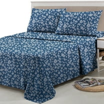 Lux Decor Collection Luxury 1800 Thread Count Navy Blue, White, Multi-color Floral Flowers Microfiber Sheet Sets, King, Deep Pocket(4 Pieces)