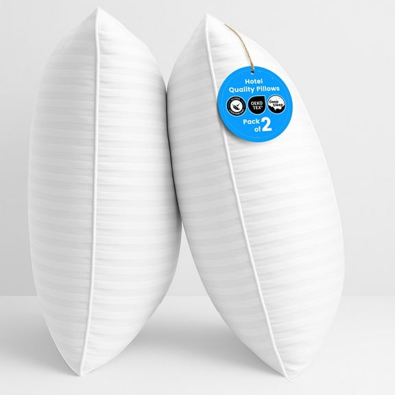 Lux Decor Collection Luxury Hotel Pillows - Sleeping Pillows for Bed, Stripes Queen Pillows Set of 2