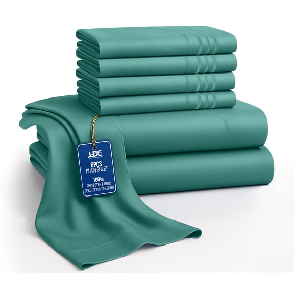 Lux Decor King Size Bed Sheets - 6 Piece Ultra-Soft Microfiber Sheets Set, Deep Pocket Fitted Sheet, Flat Sheet & 4 Pillowcases, Breathable Hotel Luxury, OEKO-TEX Certified, Teal