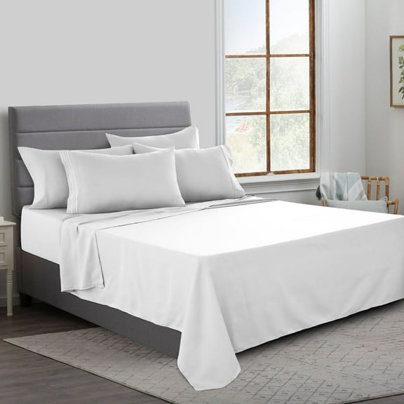 Lux Decor Collection Luxury White Solid High GSM Microfiber Plush, Woven Sheet Sets, Queen, Deep Pocket (6 Pieces)