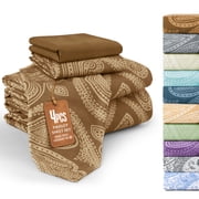 Lux Decor Twin XL 4 Piece Bed Sheet Set - Paisley Printed Microfiber Sheets, Ultra Soft, Deep Pocket, Wrinkle-Free, Breathable, OEKO-TEX Certified - Twin XL, Brown