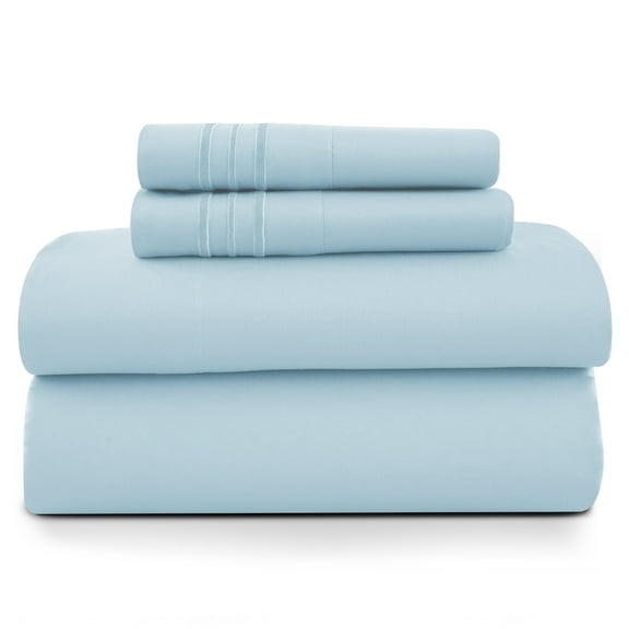 Lux Decor Queen Size Sheet Set, 4-Piece Plain Soft Microfiber – Deep Pocket Queen Bed Sheets, Includes 1 Fitted Sheet, 1 Flat Sheet, 2 Pillowcases, Blue