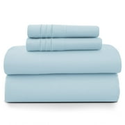 Lux Decor Queen Size Sheet Set, 4-Piece Plain Soft Microfiber   Deep Pocket Queen Bed Sheets, Includes 1 Fitted Sheet, 1 Flat Sheet, 2 Pillowcases, Blue