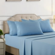 Lux Decor Collection Microfiber Bed Sheet Set - Double Brushed Fade, Stain Resistance Deep Pocket Queen Bed Sheets, Blue