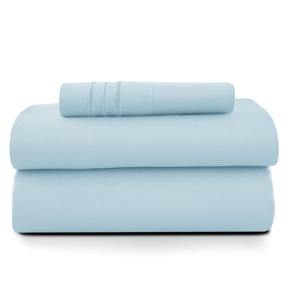 Lux Decor Twin Size Sheet Set, 3-Piece Plain Soft Microfiber – Deep Pocket Queen Bed Sheets, Includes 1 Fitted Sheet, 1 Flat Sheet, 1 Pillowcase, Blue