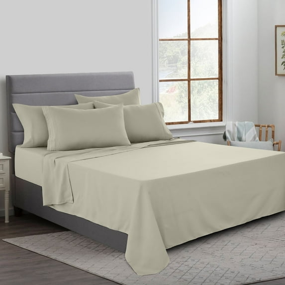 Lux Decor Collection Microfiber Bed Sheet Set, King Sheets Clearance - 6 Pc Deep Pocket Fitted Sheet, Flat Sheet & Pillowcases - Taupe