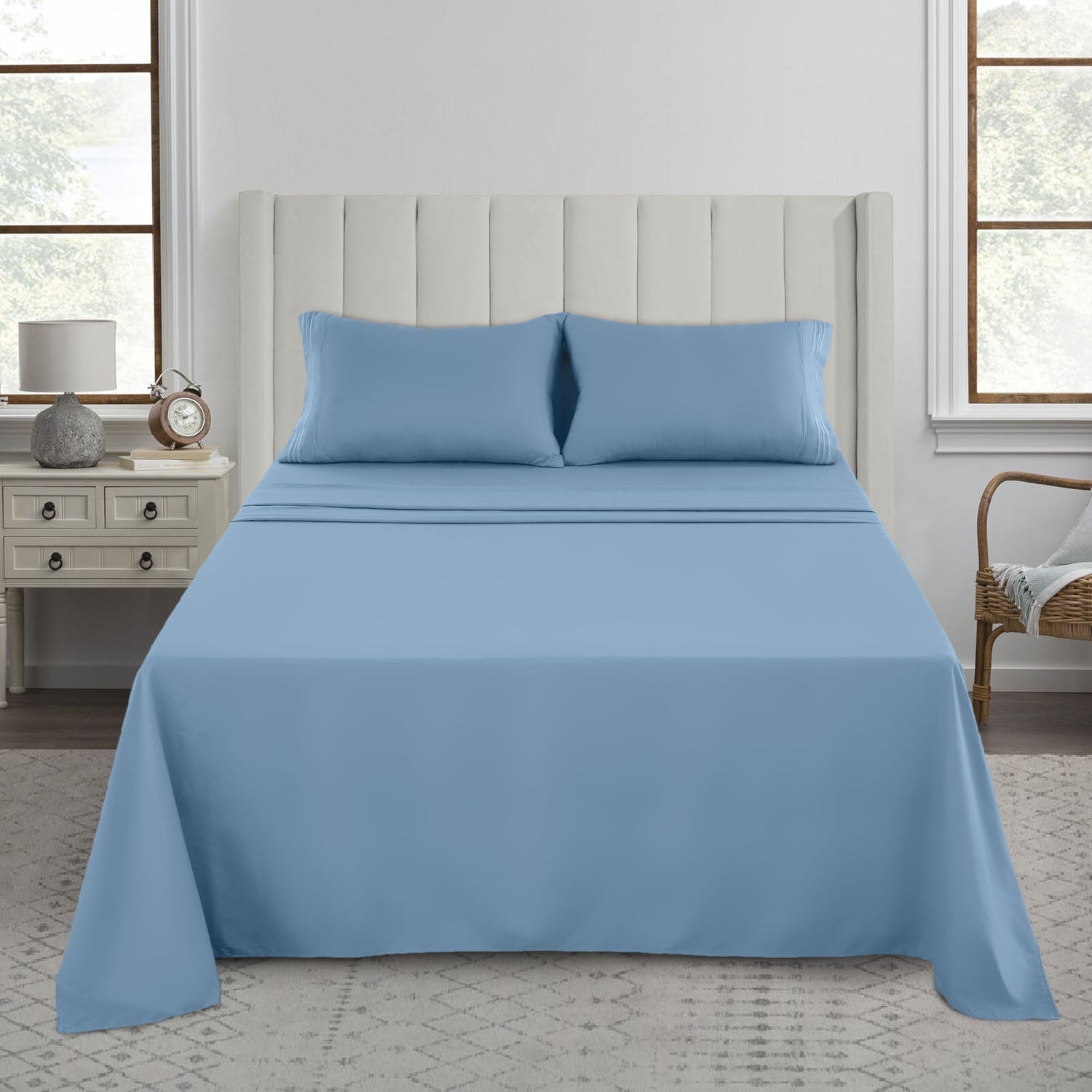 Lux Decor Collection Microfiber Bed Sheets Set, Deep Pocket Twin Sheet,  Fitted Sheet, Flat Sheet & Pillowcases Bedding Set- Blue 
