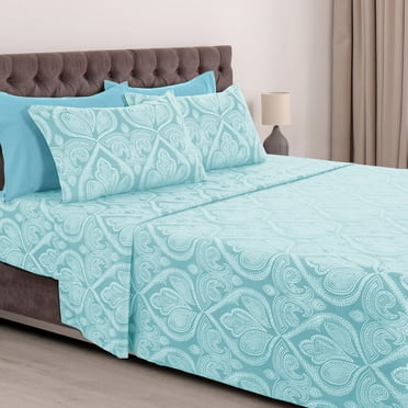 Lux Decor Collection Microfiber King Bed Sheets Set, 6 Piece Bedding Sheet Sets - Blue