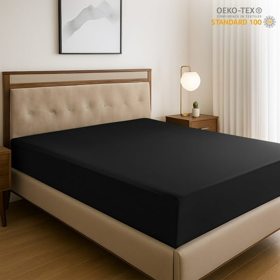 Lux Decor Collection Microfiber King Fitted Sheet, 16" Deep Pocket King Sheets, Black Fitted Sheets