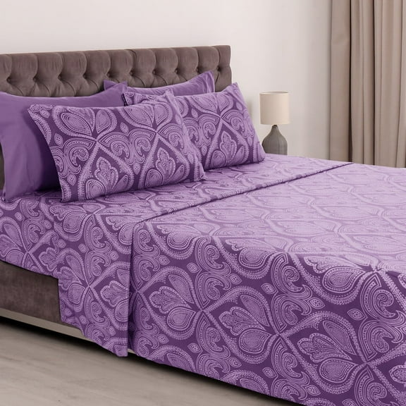 Lux Decor Collection Microfiber King Size Bed Sheets Set, 6 Piece Sheets Set - Purple