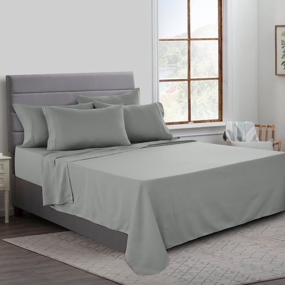 Lux Decor Collection Microfiber Sheets Set - Double Brushed King Sheets - 6 Pc, 16" Deep Pocket Bed Sheets (King, Gray)