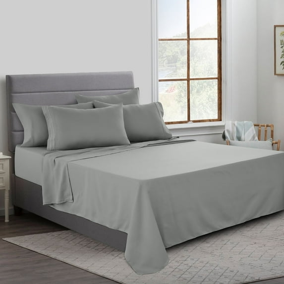Lux Decor Collection Microfiber Sheets Set - Double Brushed Queen Sheets - 6 Pc, 16" Deep Pocket Bed Sheets (Queen, Gray)