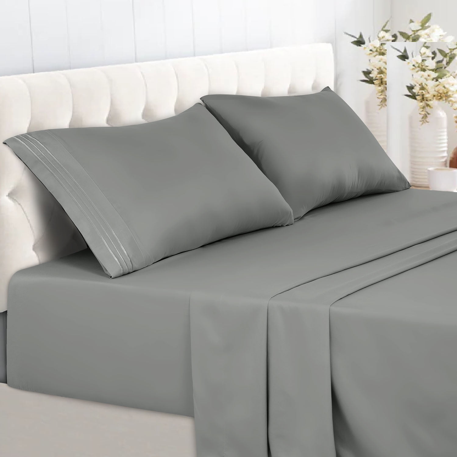 Lux Decor Collection Queen Size Bed Sheets Set, Luxury 4 Piece Microfiber  Deep Pocket Fitted Sheet, Flat Sheet & Pillowcases Bedding Sheets Set -  Gray