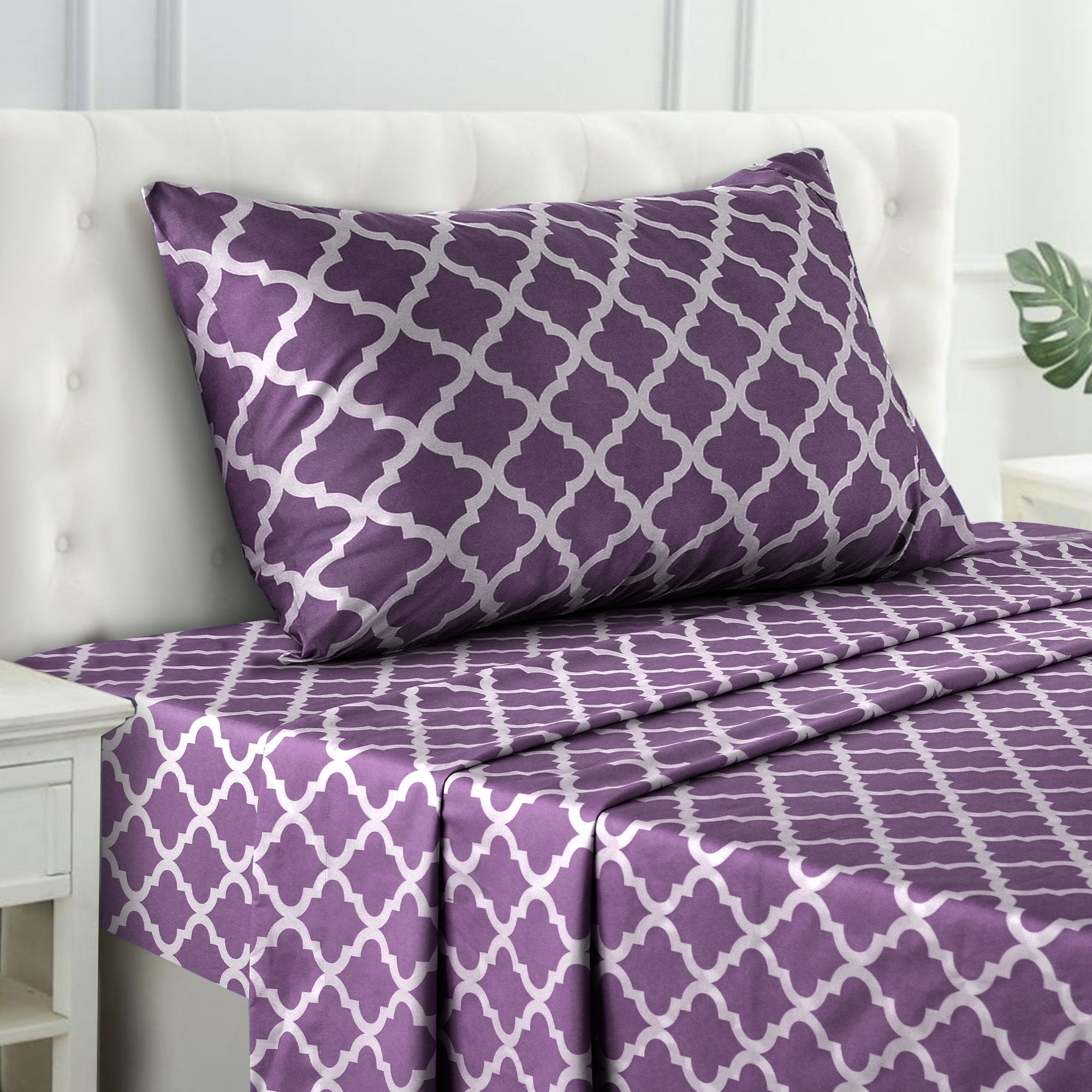 Purple Geometric Print Twin Microfiber Sheet Set