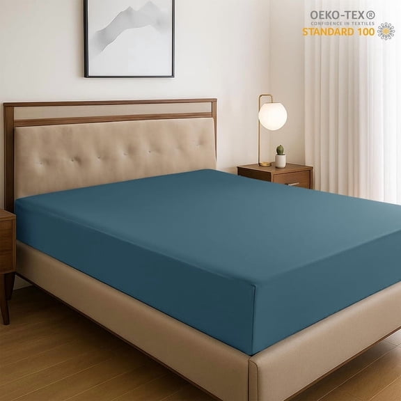 Lux Decor Collection Microfiber Twin XL Fitted Bed Sheet, 16" Deep Pocket Fitted Sheets, Navy Blue Ashes