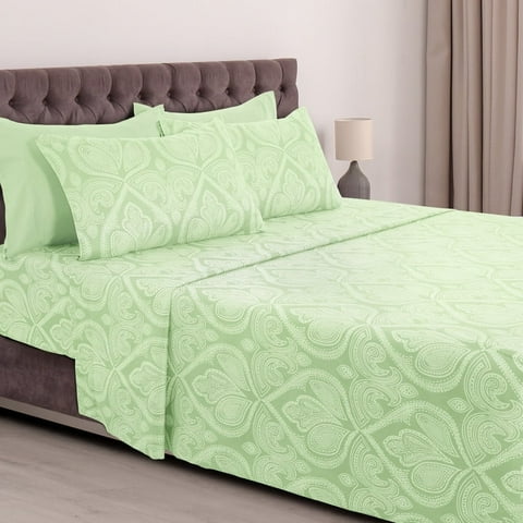 Lux Decor Collection Paisley Printed Queen Bed Sheets Set, Microfiber 6 Piece Bedding Set - Sage