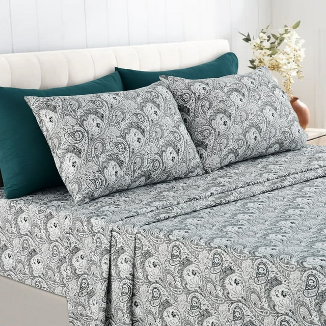 Lux Decor Collection Paisley Printed Queen Bed Sheets Set, Microfiber 6