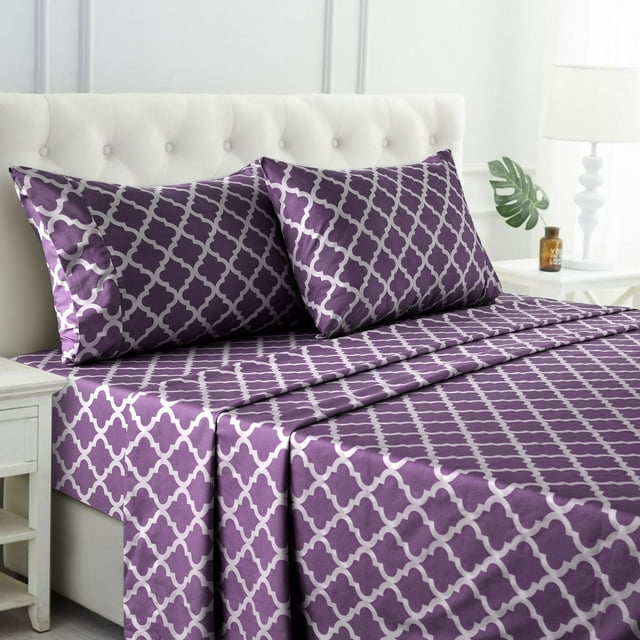 Lux Decor Collection Premier 1800 Collection Soft Microfiber Queen Bed Sheet Set, Wrinkle, Fade Stain Resistance Bedding Set & Pillowcases - Purple
