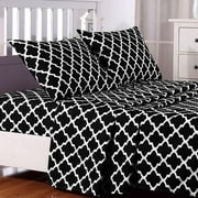Lux Decor Collection Quatrefoil Bed Sheet Set (Queen, Black), (4 Piece) Deep Pocket 1800 Series Microfiber Bed Sheet Set Contains 1 Fitted Bed Sheet, 1 Flat Sheet, 2 Pillow Cases.