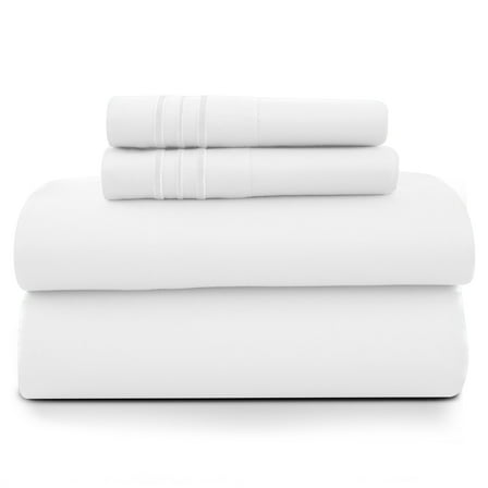 Lux Decor Queen Size Sheet Set, 4-Piece Plain Soft Microfiber – Deep Pocket Queen Bed Sheets, Includes 1 Fitted Sheet, 1 Flat Sheet, 2 Pillowcases, White