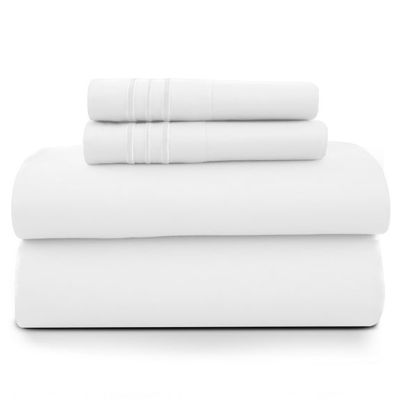 Lux Decor Queen Size Sheet Set, 4-Piece Plain Soft Microfiber – Deep Pocket Queen Bed Sheets, Includes 1 Fitted Sheet, 1 Flat Sheet, 2 Pillowcases, White
