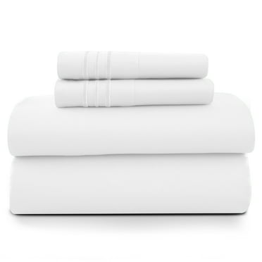 Lux Decor Queen Size Sheet Set, 4-Piece Plain Soft Microfiber – Deep Pocket Queen Bed Sheets, Includes 1 Fitted Sheet, 1 Flat Sheet, 2 Pillowcases, White