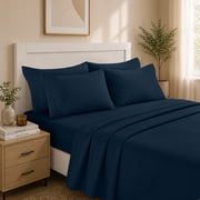 Lux Decor 6 Piece Bed Sheets Queen Size - Ultra Soft Microfiber Bed Sheet Sets, 16  Deep Pocket Queen Sheets, Navy