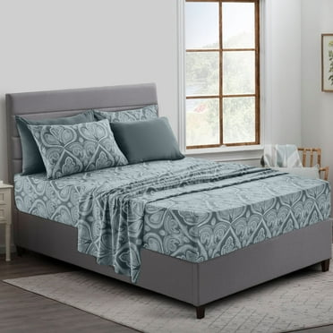 Lux Decor Collection Queen Bed Sheets Set - 6 Piece Brushed Microfiber Bed Sheet - Shrinkage and Fade Resistant - (Queen, Grey)