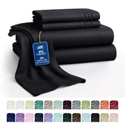 Lux Decor Collection Queen Bed Sheets Set Brushed Microfiber High GSM, 4 Piece Sheet Set Upto 16 Inches Deep Pocket Bedding Sheets & Pillowcases - Black