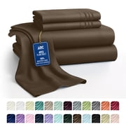Lux Decor Collection Queen Bed Sheets Set Brushed Microfiber High GSM, 4 Piece Sheet Set Upto 16 Inches Deep Pocket Bedding Sheets & Pillowcases - Brown