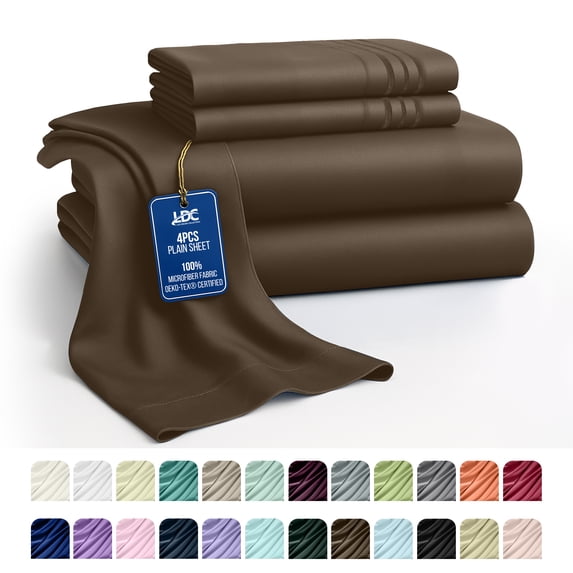 Lux Decor Collection Queen Bed Sheets Set Brushed Microfiber High GSM, 4 Piece Sheet Set Upto 16 Inches Deep Pocket Bedding Sheets & Pillowcases - Brown