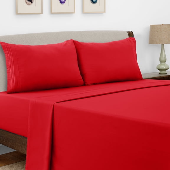 Lux Decor Collection Queen Bed Sheets Set Brushed Microfiber High GSM, 4 Piece Sheet Set Upto 16 Inches Deep Pocket Bedding Sheets & Pillowcases - Burgundy