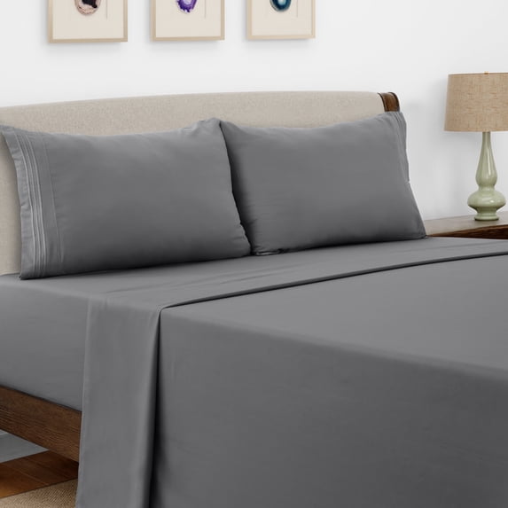 Lux Decor Collection Queen Bed Sheets Set Brushed Microfiber High GSM, 4 Piece Sheet Set Upto 16 Inches Deep Pocket Bedding Sheets & Pillowcases - Dark Gray