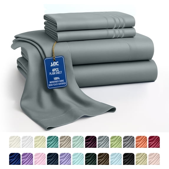 Lux Decor Collection Queen Bed Sheets Set Brushed Microfiber High GSM, 4 Piece Sheet Set Upto 16 Inches Deep Pocket Bedding Sheets & Pillowcases - Gray
