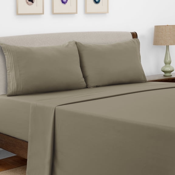 Lux Decor Collection Queen Bed Sheets Set Brushed Microfiber High GSM, 4 Piece Sheet Set upto 16 inches Deep Pocket Bedding Sheets & Pillowcases - Beige