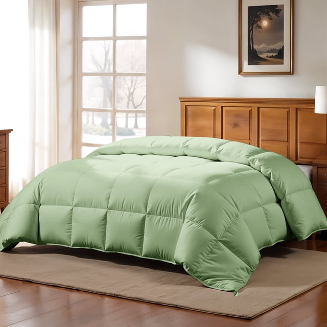 Lux Decor Collection Queen Comforter - Box Stitched Down Alternative Quilted Duvet Insert with Corner Tabs - Sage