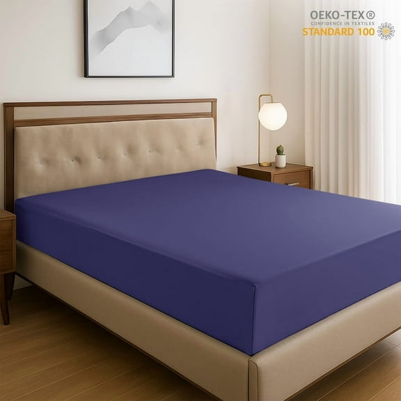 Lux Decor Collection Queen Fitted Sheet - Upto 16 Inches Deep Pocket Microfiber Bottom Sheet with All-Around Elastic, Navy Blue Ashes