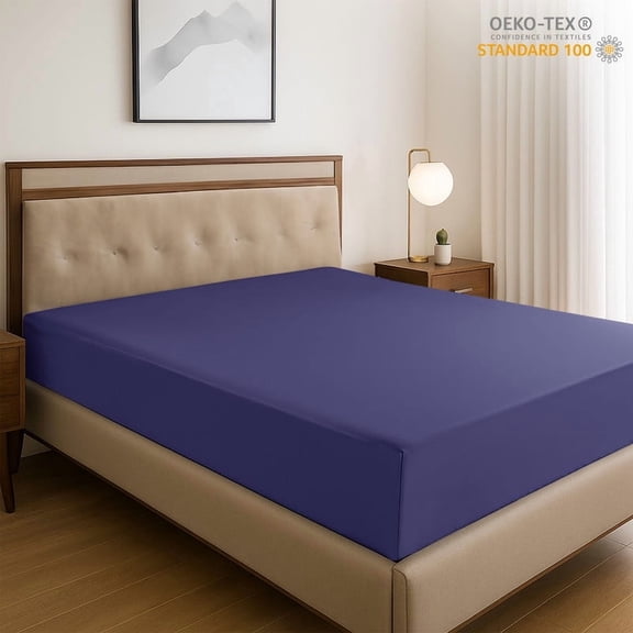 Lux Decor Collection Queen Fitted Sheet - Upto 16 Inches Deep Pocket Microfiber Bottom Sheet with All-Around Elastic, Navy Blue Ashes
