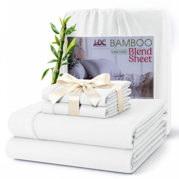 Lux Decor Queen Rayon from Bamboo Blend Sheets Set - 4 Piece Deep Pocket Bed Sheets Set, White