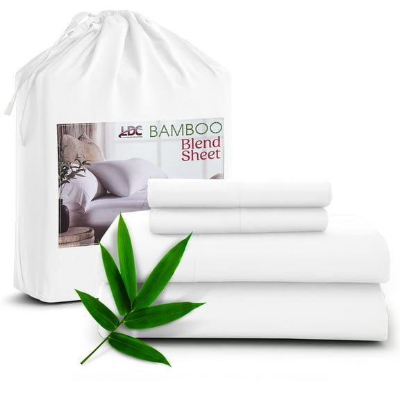 Lux Decor Collection Queen Rayon from Bamboo Blend Sheets Set - 4 Piece Deep Pocket Bed Sheets Set, White