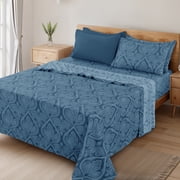 Lux Decor 6 Piece Queen Sheet Set   Ultra-Soft Microfiber, Paisley Print, Upto 16 Deep Pocket Fitted Sheet, Flat Sheet & 4 Pillowcases, Navy Blue