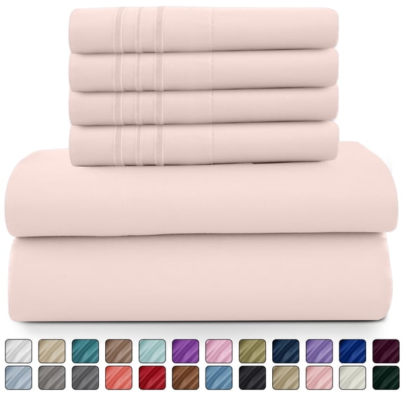 Lux Decor Collection Queen Sheets Set - 6 Piece Microfiber 16 Inch Deep Pocket Bed Sheets Set - Baby Pink