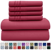 Lux Decor Collection Queen Sheets Set - 6 Piece Microfiber 16 Inch Deep Pocket Bed Sheets Set - Burgundy
