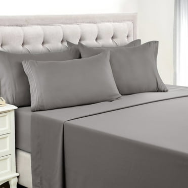 Lux Decor Collection Queen Sheets Set - 6 Piece Microfiber 16 Inch Deep Pocket Bed Sheets Set - Light Gray