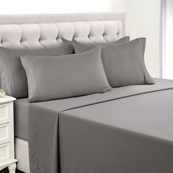 Lux Decor Collection Queen Sheets Set - 6 Piece Microfiber 16 Inch Deep Pocket Bed Sheets Set - Light Gray