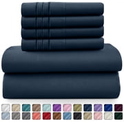 Lux Decor Collection Queen Sheets Set - 6 Piece Microfiber 16 Inch Deep Pocket Bed Sheets Set - Navy Blue
