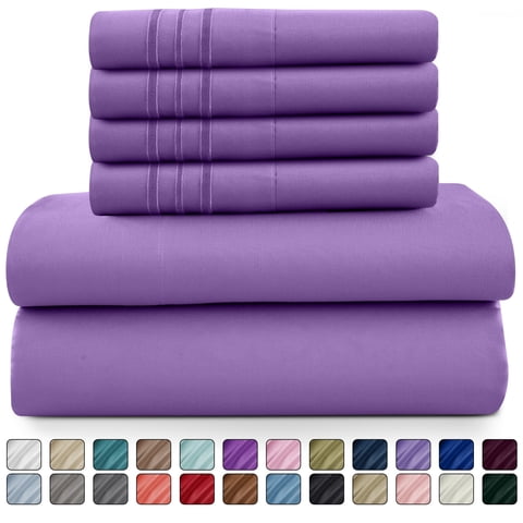 Lux Decor Collection Queen Sheets Set - 6 Piece Microfiber 16 Inch Deep Pocket Bed Sheets Set - Purple