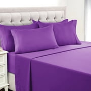 Lux Decor Collection Queen Sheets Set - 6 Piece Microfiber 16 Inch Deep Pocket Bed Sheets Set - Purple